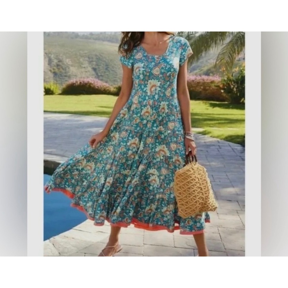 Soft Surroundings Kara Boho Floral Paisley Tiered Maxi Dress